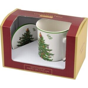 Spode Christmas Tree Holiday Mug and Coaster Set Holiday Gift Box New in Box